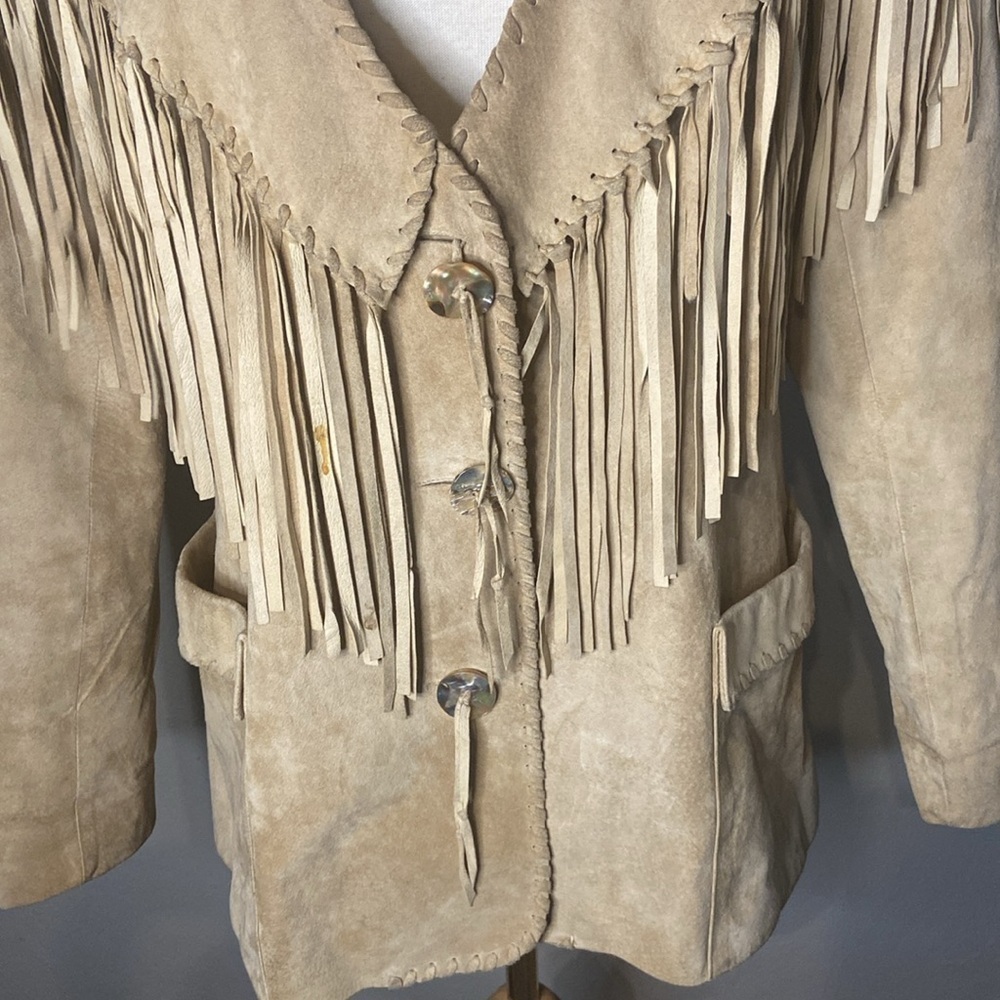 Leather Fringe Jacket By Team Work Pockets Nice Stitching Western Cowgirl Ranch - Picture 4 of 16